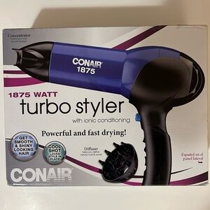 NIB - Conair 1875 Watt Turbo Hair Dryer, Blue/Black